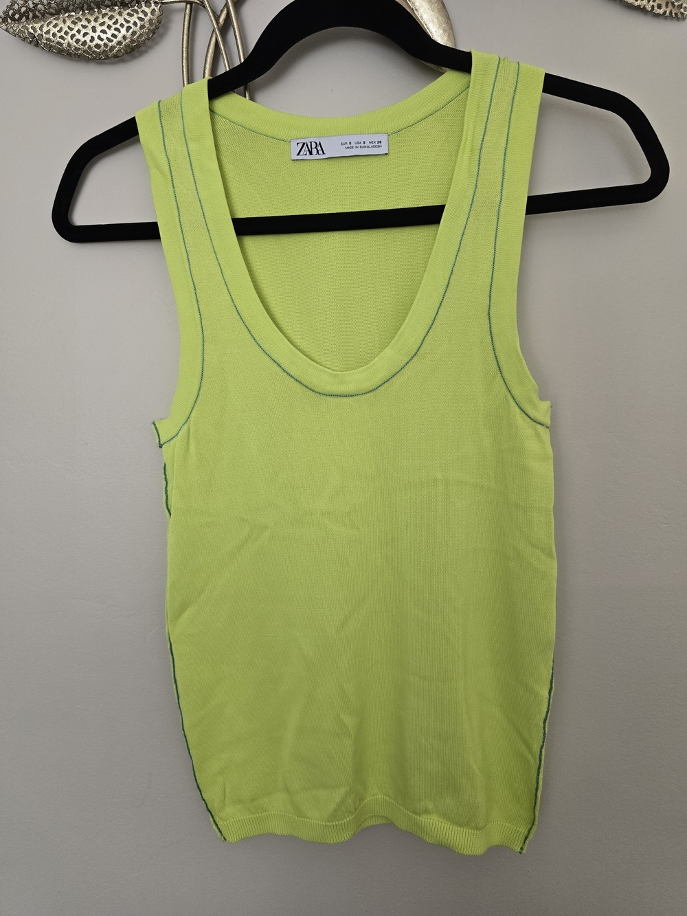 ZARA Neon Lime Tank with Contrast Stitching Size S